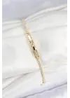 Pirinç Zirkon Taşlı Yonca Model Gold Renk Kadın Bilekilk