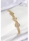 Pirinç Zirkon Taşlı Yonca Model Gold Renk Kadın Bileklik