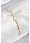 Pirinç Zirkon Taşlı Yonca Model Gold Renk Kadın Bileklik