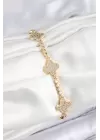 Pirinç Zirkon Taşlı Yonca Model Gold Renk Kadın Bileklik