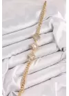 Pirinç Zirkon Taşlı Yonca Model Gold Renk Kadın Bileklik