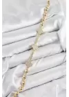 Pirinç Zirkon Taşlı Yonca Model Gold Renk Kadın Bileklik