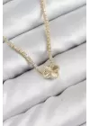 Pirinç Zirkon Taşlı Yonca Model Gold Renk Kadın Kolye