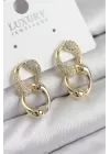 Pirinç Zirkon Taşlı Zincir Model Gold Renk Kadın Küpe