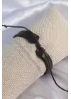 Siyah Deri Siyah Sonsuzluk İşareti İpli Erkek Bileklik