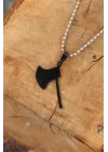 Siyah Renk Metal Balta Uçlu Top Zincirli Erkek Kolye