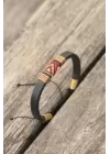 Sütlü Kahverengi İpli Etnik Desenli Kadın Deri Bileklik