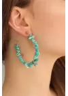 Turkuaz Renk Taşlı Yarım Halka Küpe
