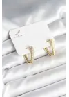 Üçgen Model Zirkon Taşlı Kadın Küpe