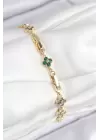 VIP Pirinç Renkli Zirkon Taşlı Yonca Model Gold Renk Kadın Bileklik
