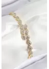 VIP Pirinç Zirkon Taşlı Sıralı Damla Model Gold Renk Kadın Bileklik