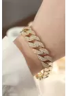 Vip Seri Pirinç Ortası Zirkon Taşlı Gold Renk Gurmet Bileklik