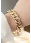 Vip Seri Pirinç Zirkon Taşlı Gold Renk Gurmet Bileklik