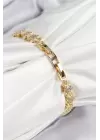 VIP Seri Pirinç Zirkon Taşlı Sıralı Yıldız Model Gold Renk Kadın Bileklik