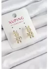 Xuping Zirkon Taşlı Sıralı Damla Model Gold Renk Kadın Küpe
