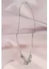 Yeni Sezon Biteme Yazılı Gümüş Renk Sallantılı Kadın Kolye