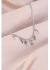 Yeni Sezon Biteme Yazılı Gümüş Renk Sallantılı Kadın Kolye