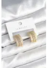 Zirkon Taşlı Şerit Model Gold Renk Pirinç Kadın Küpe