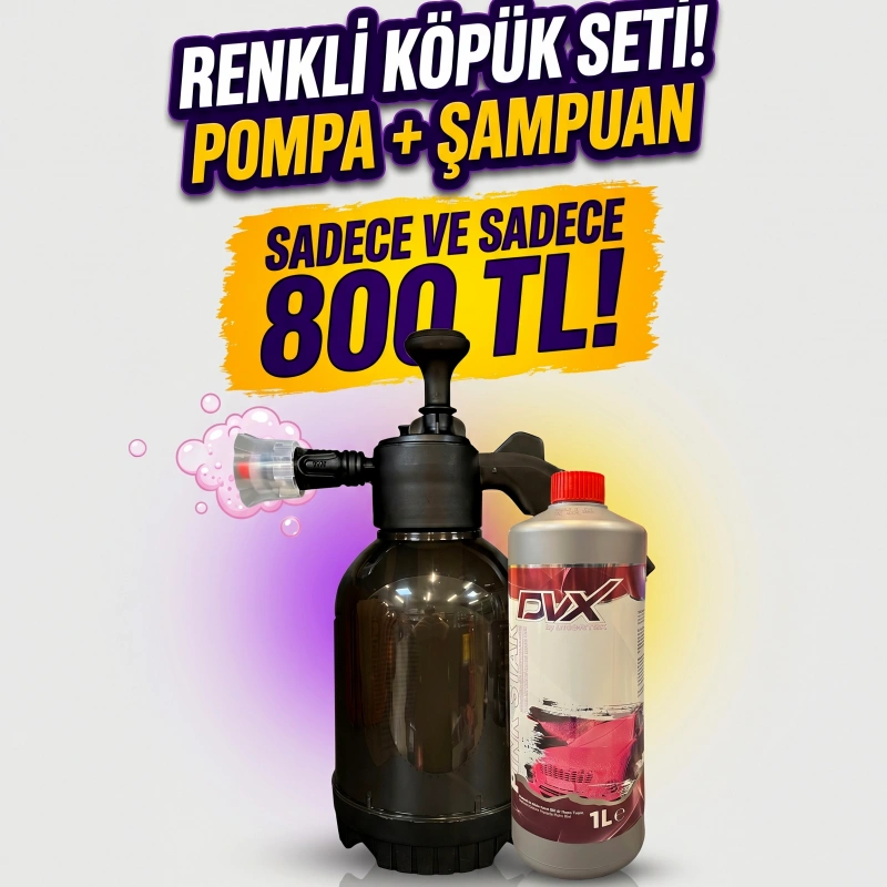 Renkli Köpük Seti - Pompa ve 1 LT Pembe Şampuan
