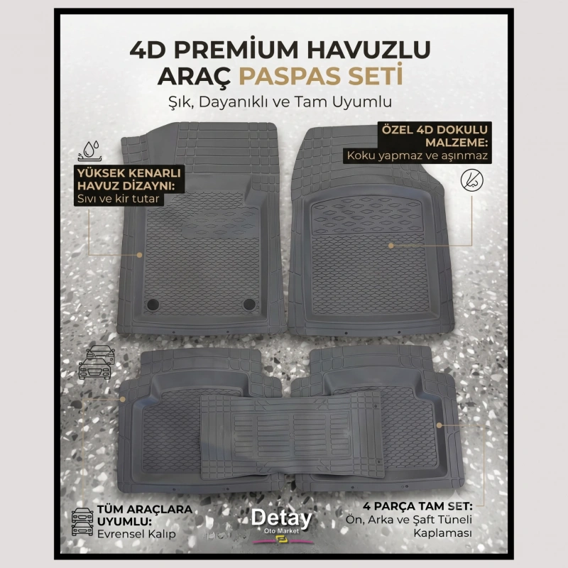 4D Havuz Paspas 5 Parça (Gri)