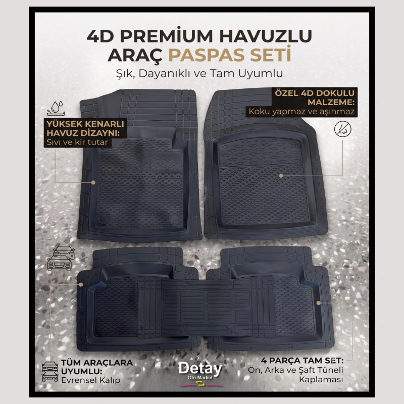4D Havuz Paspas 5 Parça (Siyah)