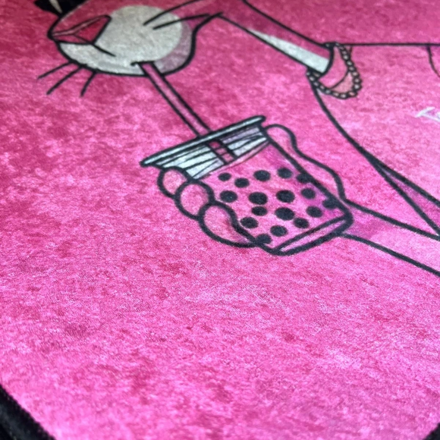 Pembe Panter Dekor Halı Paspas 4lü