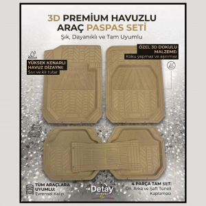 3D Havuzlu Paspas 5 Parça (BEJ)