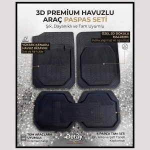 3D Havuzlu Paspas 5 Parça (Siyah)