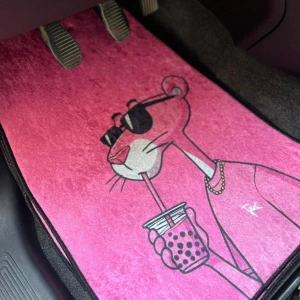 Pembe Panter Dekor Halı Paspas 4lü
