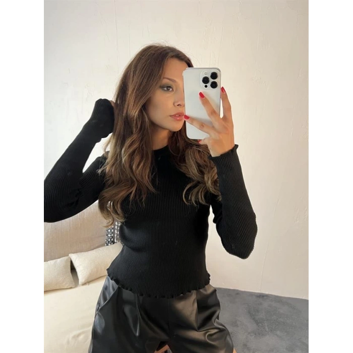 3068 ETEĞİ FIRFIRLI KAZAK-SİYAH