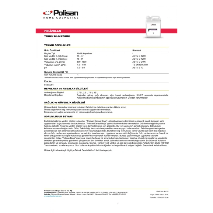 Polizolan Iç Ve Dış Cephe Astar 2,5 Lt.