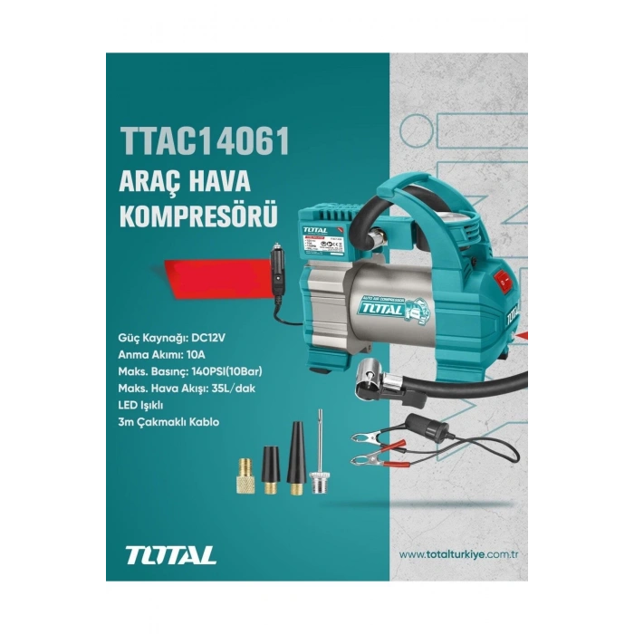 Araç Hava Kompresörü Led Işıklı Çakmaklı Kablo NMS HIRDAVAT TTAC14061