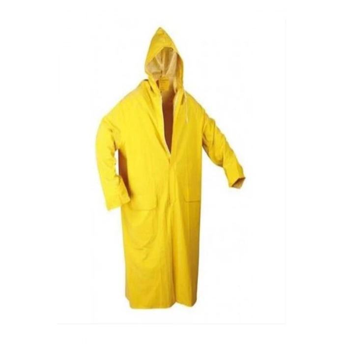 Pvc/polyester Yağmurluk Sarı Xxl Astarlı Fermuarlı 3 Kat Pardösü