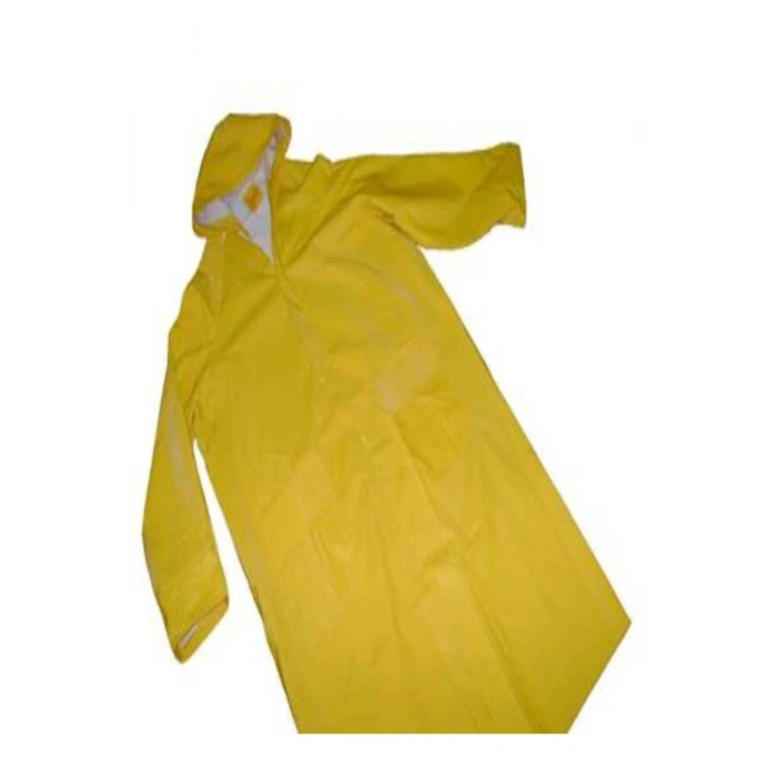 Pvc/polyester Yağmurluk Sarı Xxl Astarlı Fermuarlı 3 Kat Pardösü