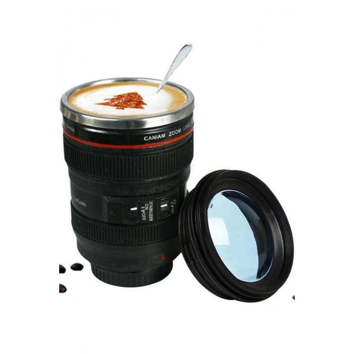 Kamera Lens Lensi Objektif Görünümlü Çay Kahve Bitki Çayı Vb. Termos Kupa Bardak 300 Ml