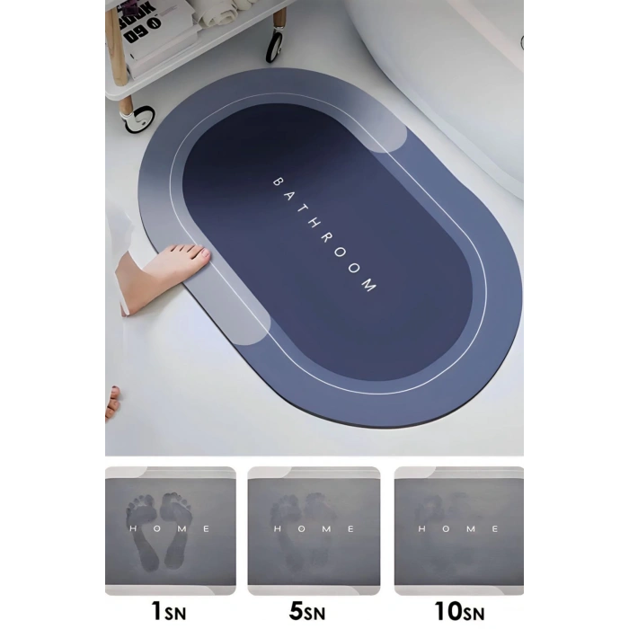 Sihirli Süper Su Emici Banyo Ayak Paspası, 38*58 Cm Ölçü/ Kaymaz Tabanlı Oval Abdest Paspası