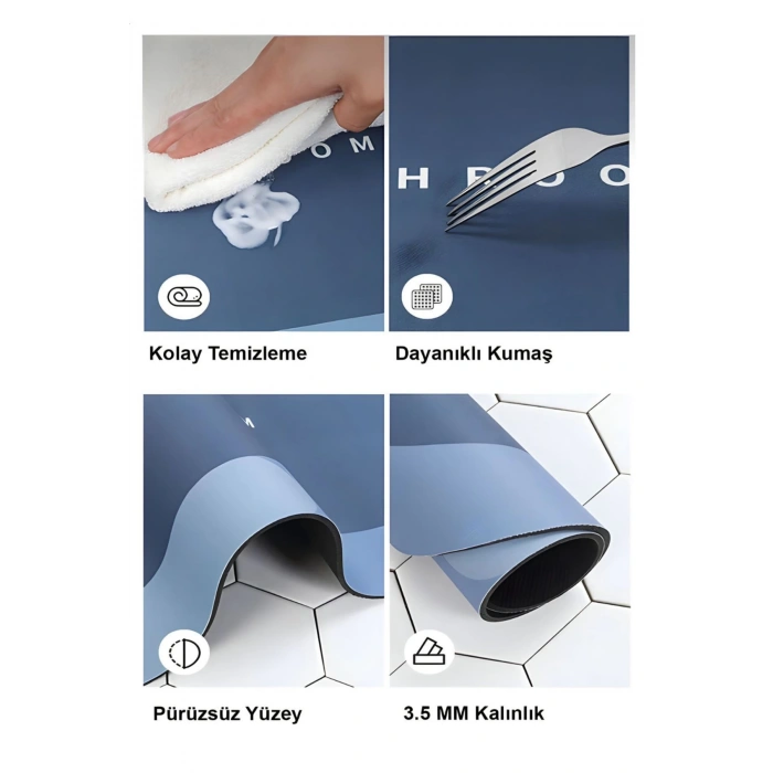 Sihirli Süper Su Emici Banyo Ayak Paspası, 38*58 Cm Ölçü/ Kaymaz Tabanlı Oval Abdest Paspası