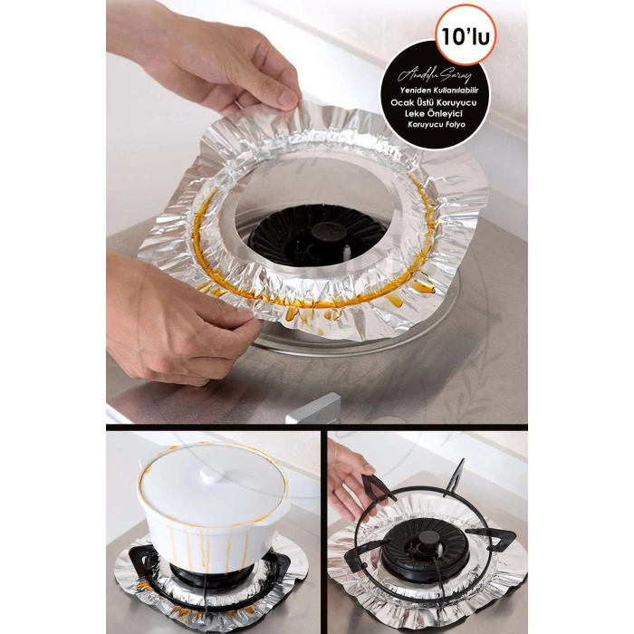 Tekrar Kullanılır 10lu Ocak Üstü Koruyucu Leke Önleyici Isıya Dayanıklı Ocak, Izgara Koruyucu Folyo