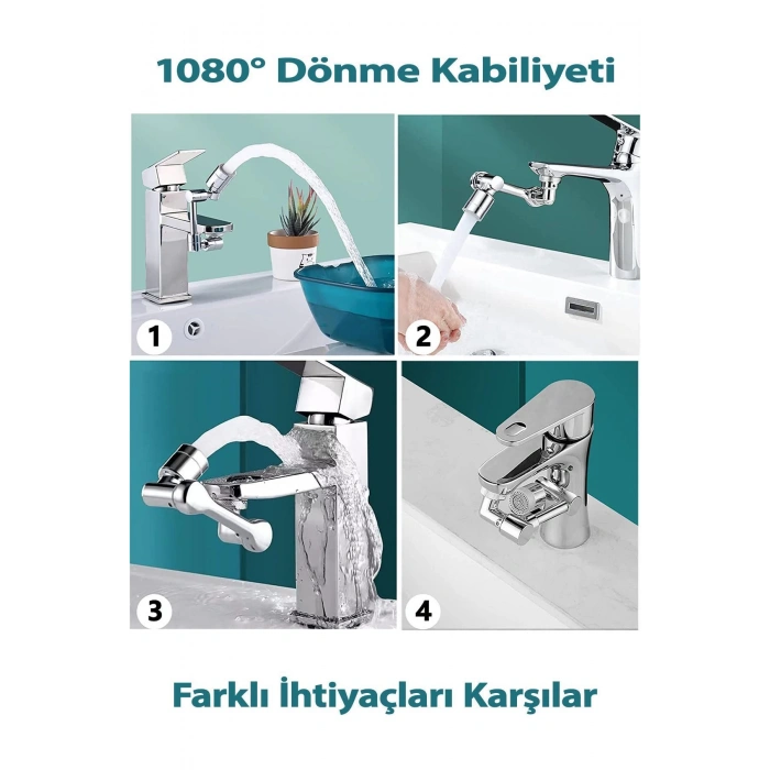 Robot Musluk Ucu 2 Püskürtme Özelliği Hijyen Filtreli Mutfak Banyo Lavabo Musluğu Oynar Başlıklı