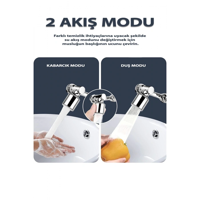 Robot Musluk Ucu 2 Püskürtme Özelliği Hijyen Filtreli Mutfak Banyo Lavabo Musluğu Oynar Başlıklı