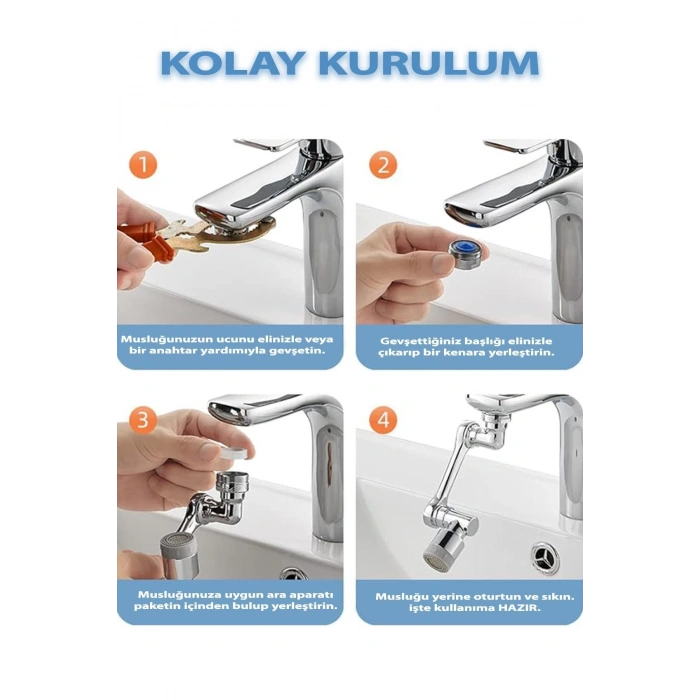 Robot Musluk Ucu 2 Püskürtme Özelliği Hijyen Filtreli Mutfak Banyo Lavabo Musluğu Oynar Başlıklı