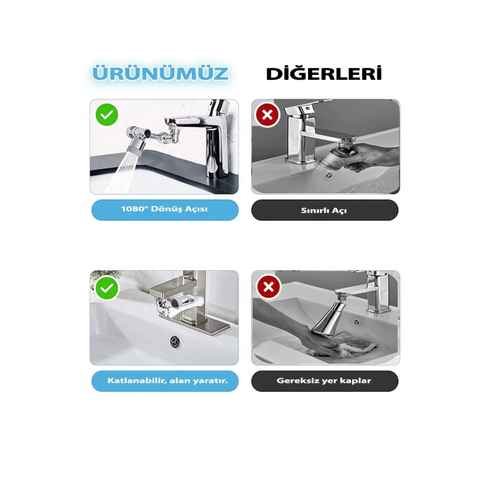 Robot Musluk Ucu 2 Püskürtme Özelliği Hijyen Filtreli Mutfak Banyo Lavabo Musluğu Oynar Başlıklı