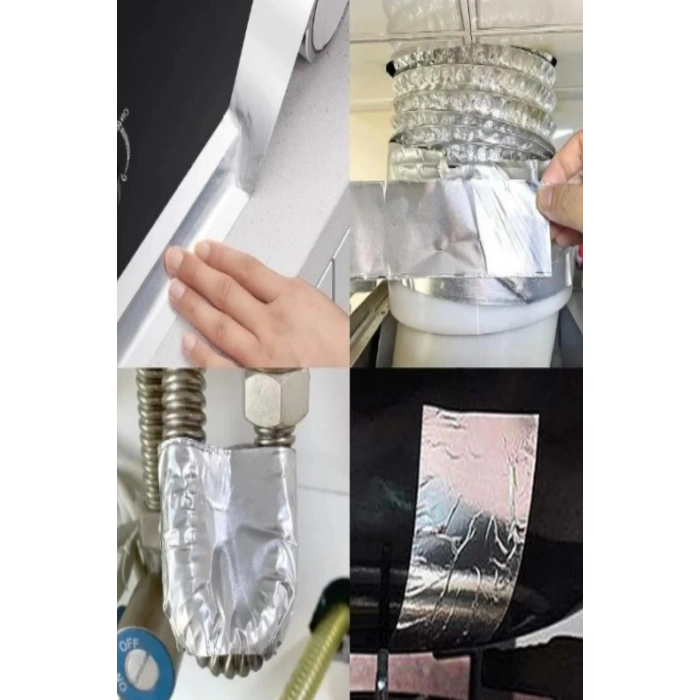 Alüminyum Kendinden Yapışkanlı Su Sızdırmaz Yanmaz Bant Baca Tamir Bandı Ocak Kenarı Tezgah Bant 5mt