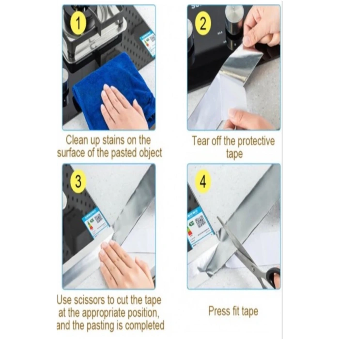 Alüminyum Kendinden Yapışkanlı Su Sızdırmaz Yanmaz Bant Baca Tamir Bandı Ocak Kenarı Tezgah Bant 5mt