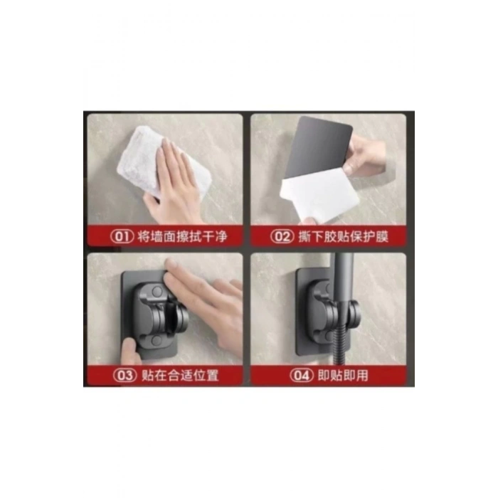 Yapışkanlı Duş Başlığı Tutucu Ayarlı Siyah