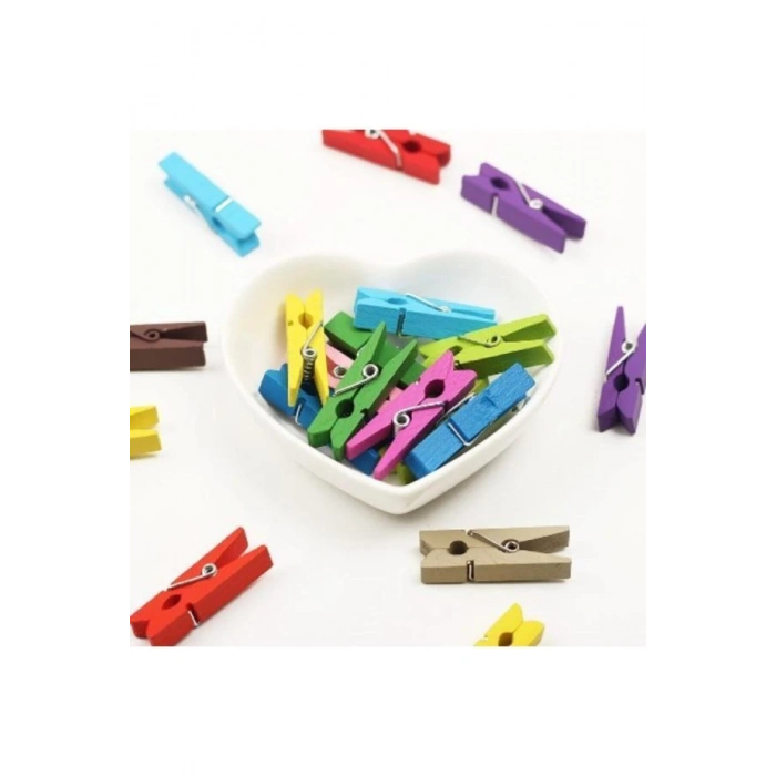 100 Adet Karışık Renk Ahşap Minik Renkli Mandal Fotoğraf Asmalık Dekoratif Kağıt Tutucu Mini Mandal