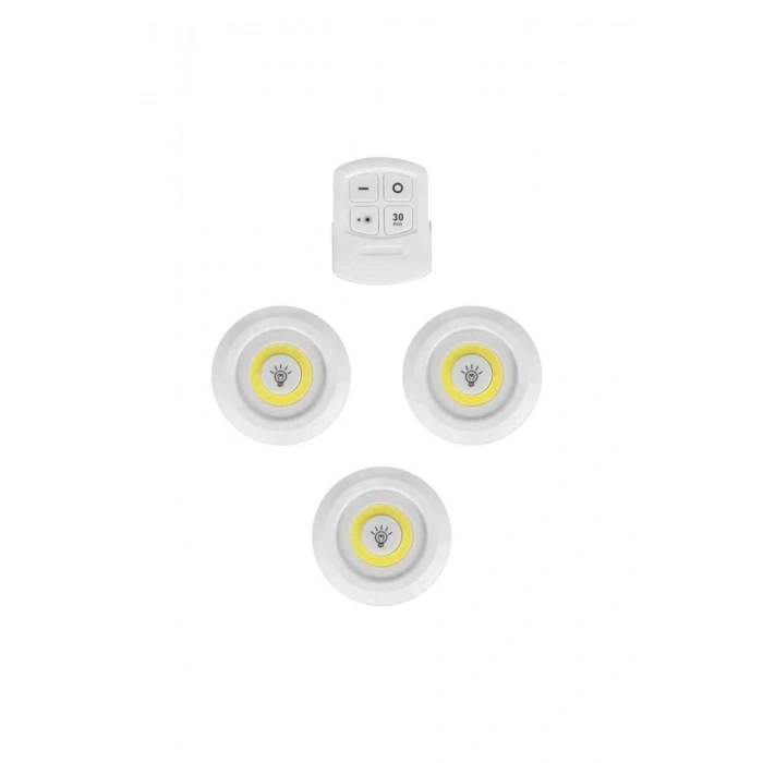 Led Işık Kablosuz Uzaktan Kumandalı Dolap Içi Led Ampul Seti 3lü Set Gece Lambası Spot Lamba