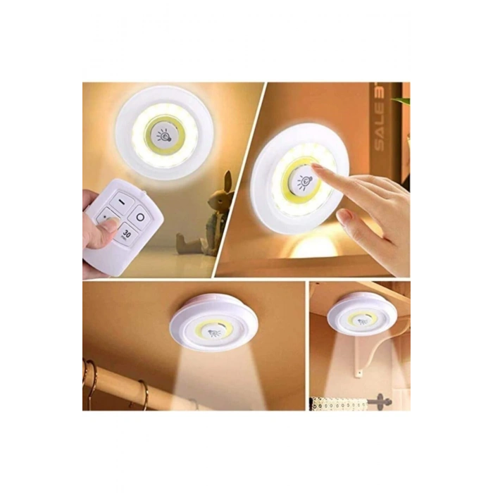 Led Işık Kablosuz Uzaktan Kumandalı Dolap Içi Led Ampul Seti 3lü Set Gece Lambası Spot Lamba