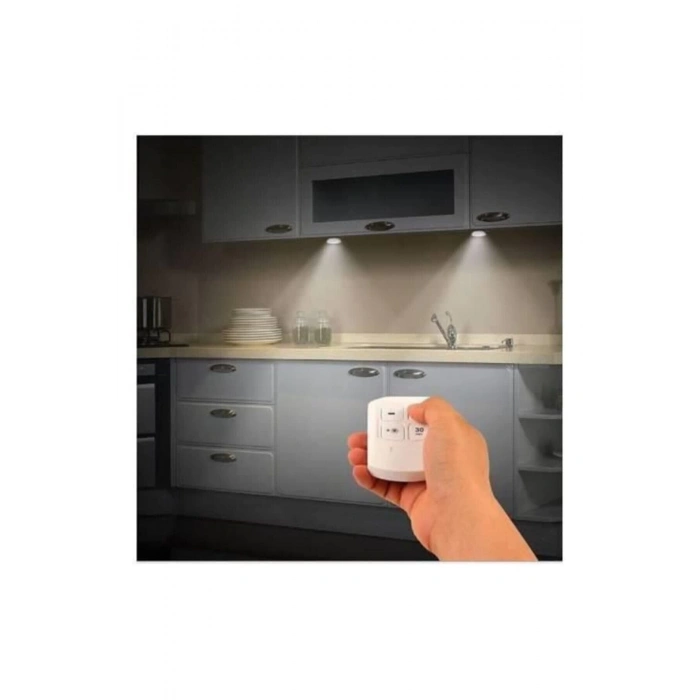 Led Işık Kablosuz Uzaktan Kumandalı Dolap Içi Led Ampul Seti 3lü Set Gece Lambası Spot Lamba