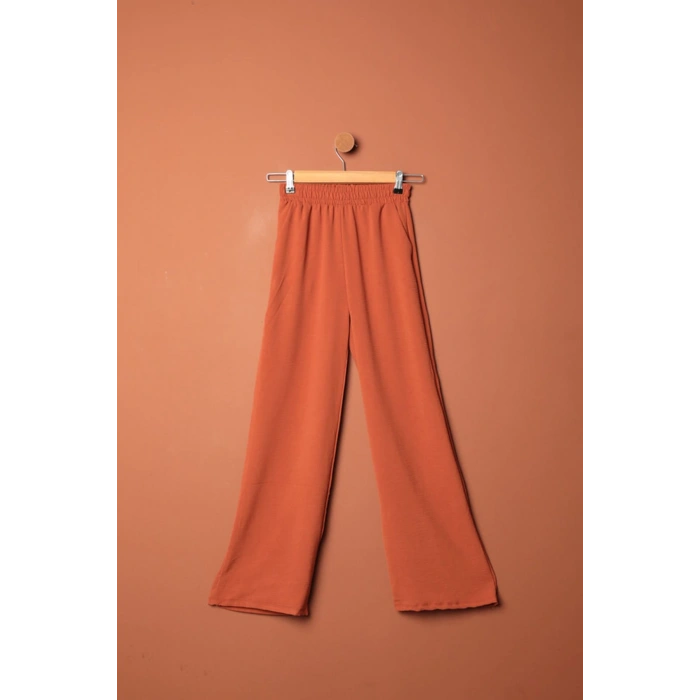 Aerobin Kumaş Bol Paça Kadın Pantolon-Kiremit
